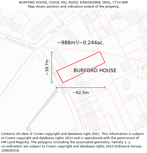 BURFORD HOUSE, CHALK HILL ROAD, KINGSDOWN, DEAL, CT14 8DP: Plot and title map