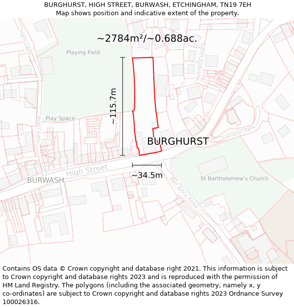 BURGHURST, HIGH STREET, BURWASH, ETCHINGHAM, TN19 7EH: Plot and title map