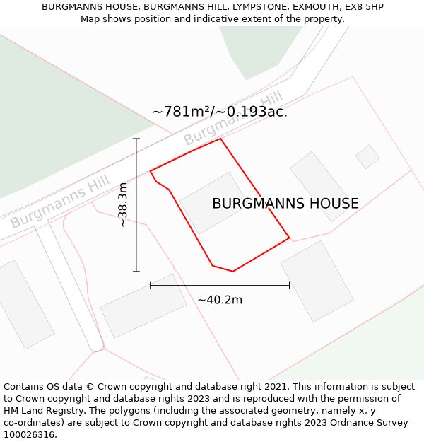 BURGMANNS HOUSE, BURGMANNS HILL, LYMPSTONE, EXMOUTH, EX8 5HP: Plot and title map