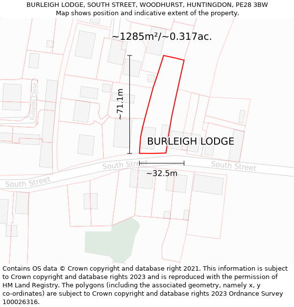 BURLEIGH LODGE, SOUTH STREET, WOODHURST, HUNTINGDON, PE28 3BW: Plot and title map