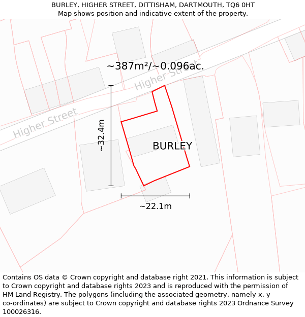 BURLEY, HIGHER STREET, DITTISHAM, DARTMOUTH, TQ6 0HT: Plot and title map