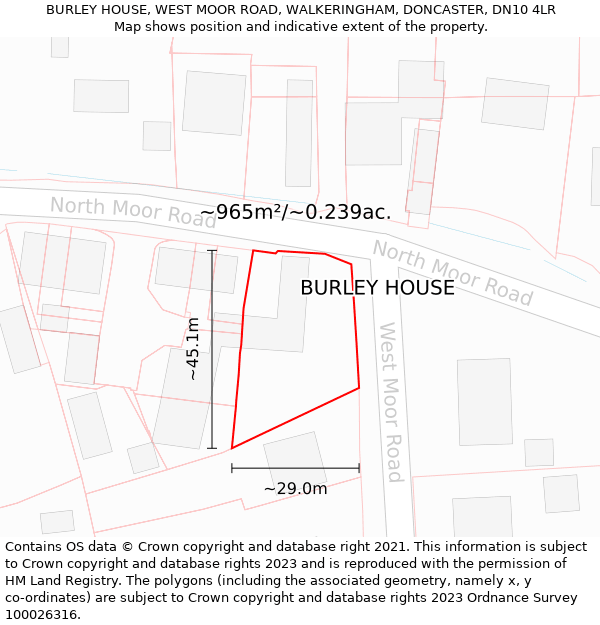 BURLEY HOUSE, WEST MOOR ROAD, WALKERINGHAM, DONCASTER, DN10 4LR: Plot and title map