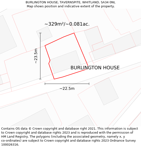 BURLINGTON HOUSE, TAVERNSPITE, WHITLAND, SA34 0NL: Plot and title map