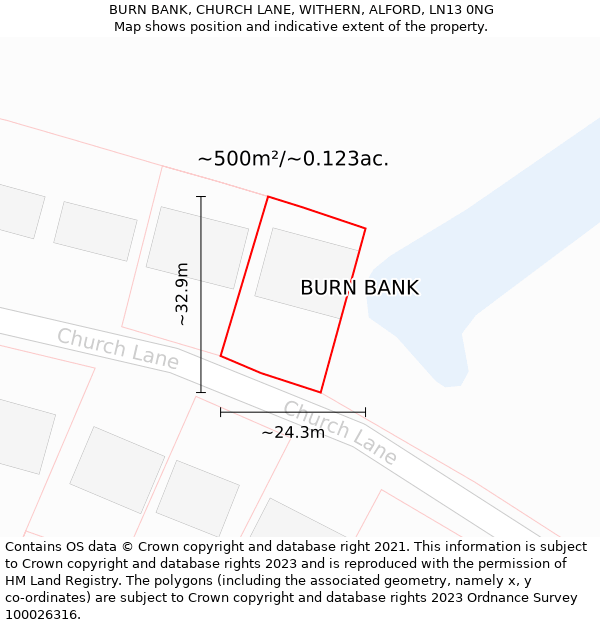 BURN BANK, CHURCH LANE, WITHERN, ALFORD, LN13 0NG: Plot and title map