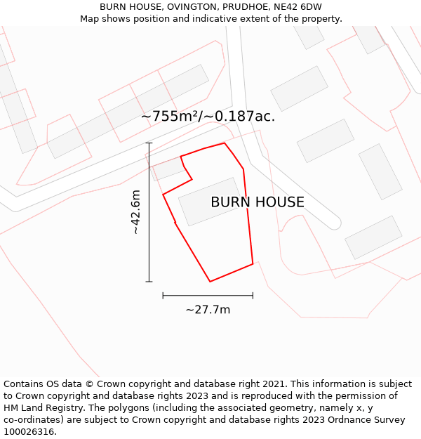 BURN HOUSE, OVINGTON, PRUDHOE, NE42 6DW: Plot and title map