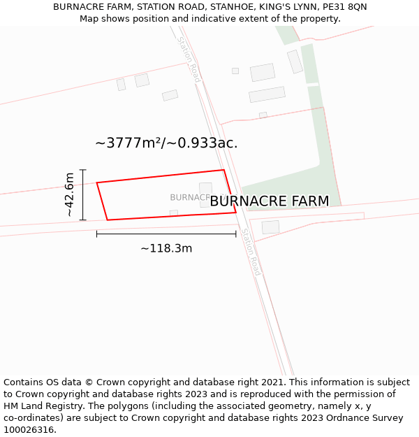 BURNACRE FARM, STATION ROAD, STANHOE, KING'S LYNN, PE31 8QN: Plot and title map