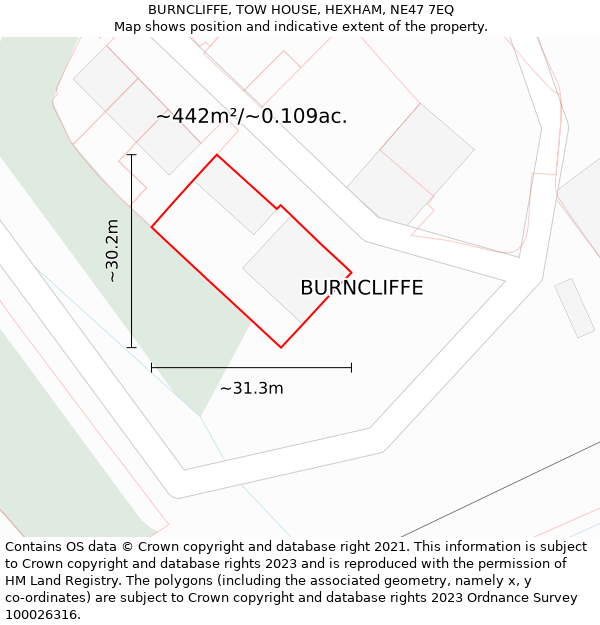 BURNCLIFFE, TOW HOUSE, HEXHAM, NE47 7EQ: Plot and title map