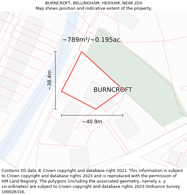 BURNCROFT, BELLINGHAM, HEXHAM, NE48 2DA: Plot and title map