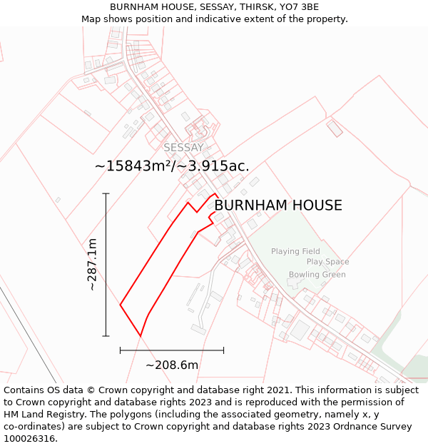 BURNHAM HOUSE, SESSAY, THIRSK, YO7 3BE: Plot and title map