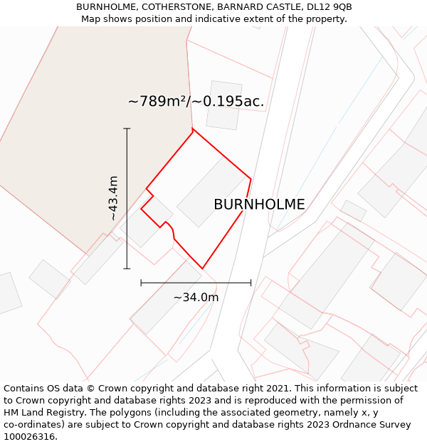 BURNHOLME, COTHERSTONE, BARNARD CASTLE, DL12 9QB: Plot and title map