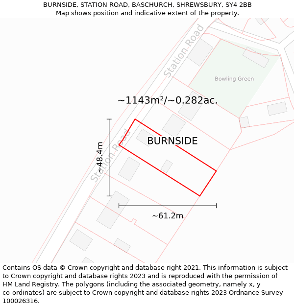 BURNSIDE, STATION ROAD, BASCHURCH, SHREWSBURY, SY4 2BB: Plot and title map