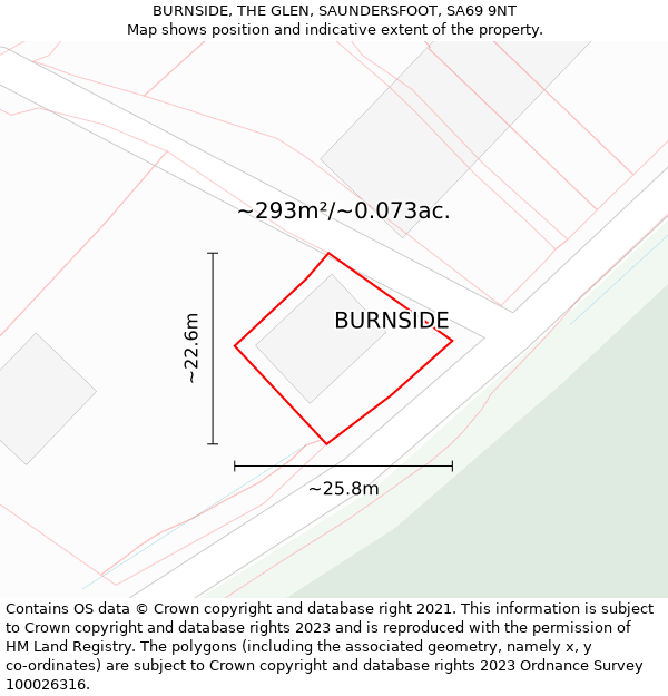 BURNSIDE, THE GLEN, SAUNDERSFOOT, SA69 9NT: Plot and title map