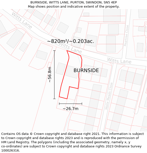 BURNSIDE, WITTS LANE, PURTON, SWINDON, SN5 4EP: Plot and title map