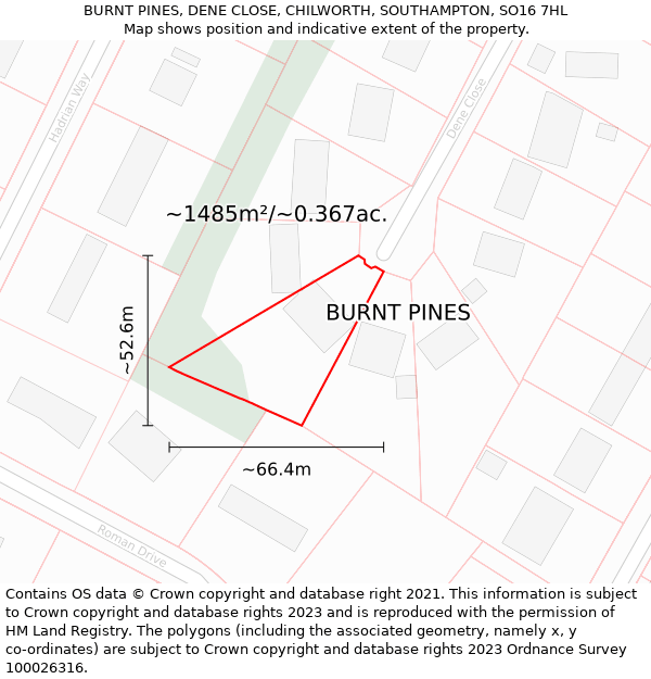 BURNT PINES, DENE CLOSE, CHILWORTH, SOUTHAMPTON, SO16 7HL: Plot and title map