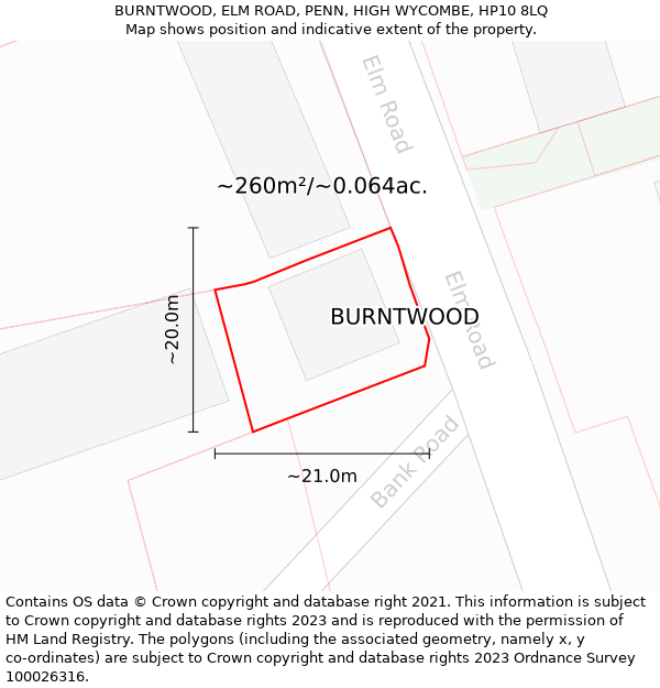 BURNTWOOD, ELM ROAD, PENN, HIGH WYCOMBE, HP10 8LQ: Plot and title map