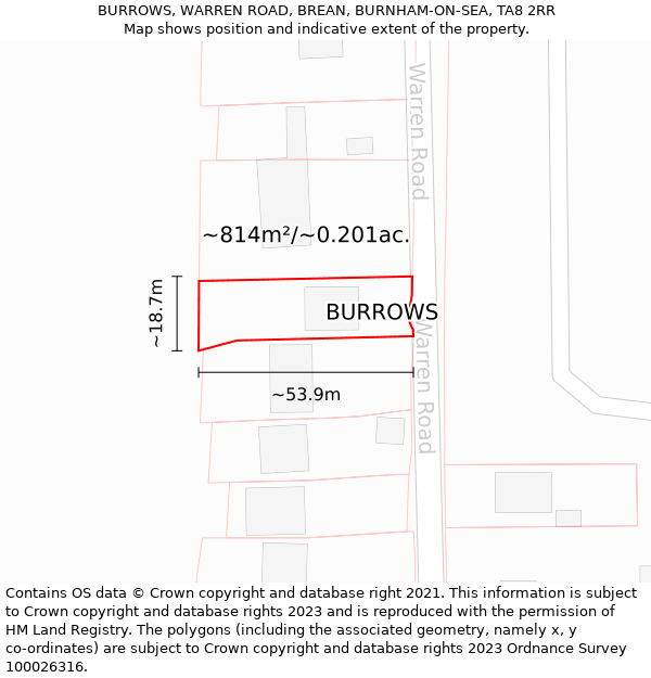 BURROWS, WARREN ROAD, BREAN, BURNHAM-ON-SEA, TA8 2RR: Plot and title map