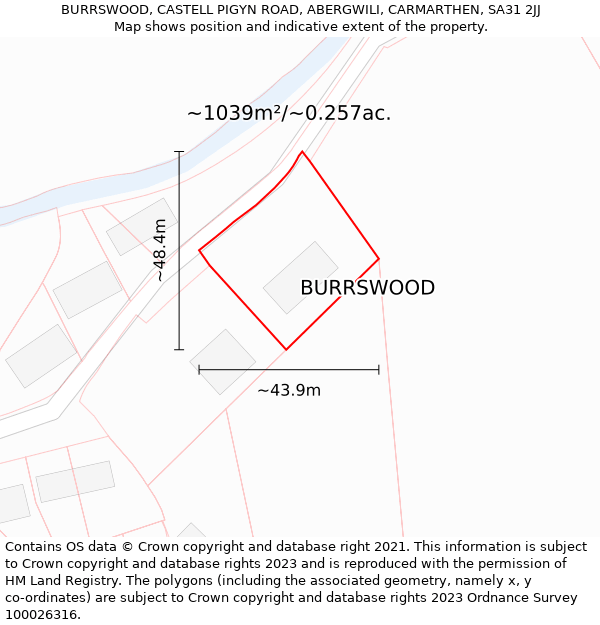 BURRSWOOD, CASTELL PIGYN ROAD, ABERGWILI, CARMARTHEN, SA31 2JJ: Plot and title map