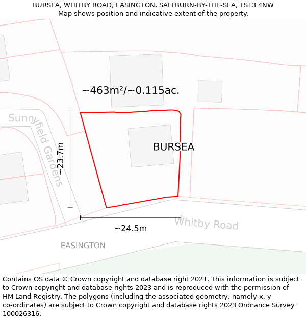 BURSEA, WHITBY ROAD, EASINGTON, SALTBURN-BY-THE-SEA, TS13 4NW: Plot and title map