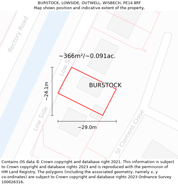 BURSTOCK, LOWSIDE, OUTWELL, WISBECH, PE14 8RF: Plot and title map