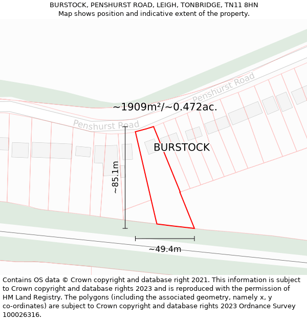 BURSTOCK, PENSHURST ROAD, LEIGH, TONBRIDGE, TN11 8HN: Plot and title map