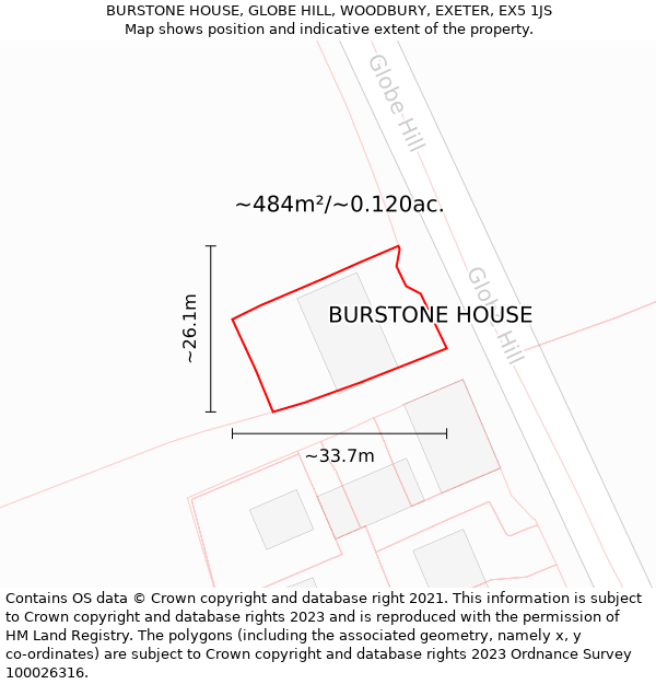 BURSTONE HOUSE, GLOBE HILL, WOODBURY, EXETER, EX5 1JS: Plot and title map