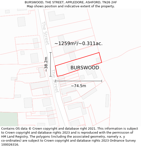 BURSWOOD, THE STREET, APPLEDORE, ASHFORD, TN26 2AF: Plot and title map