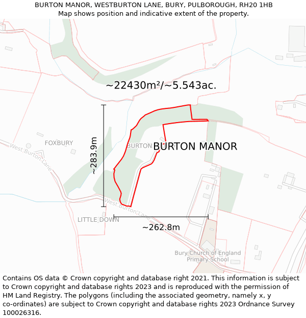 BURTON MANOR, WESTBURTON LANE, BURY, PULBOROUGH, RH20 1HB: Plot and title map