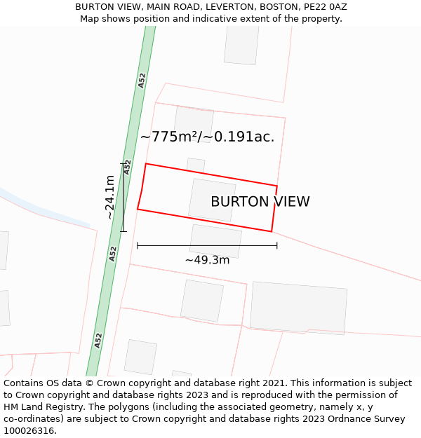 BURTON VIEW, MAIN ROAD, LEVERTON, BOSTON, PE22 0AZ: Plot and title map