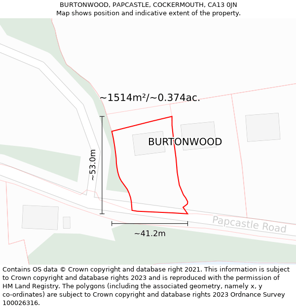BURTONWOOD, PAPCASTLE, COCKERMOUTH, CA13 0JN: Plot and title map
