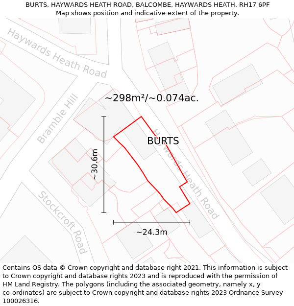 BURTS, HAYWARDS HEATH ROAD, BALCOMBE, HAYWARDS HEATH, RH17 6PF: Plot and title map