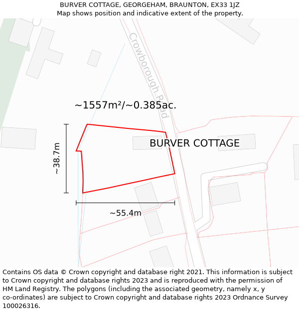 BURVER COTTAGE, GEORGEHAM, BRAUNTON, EX33 1JZ: Plot and title map