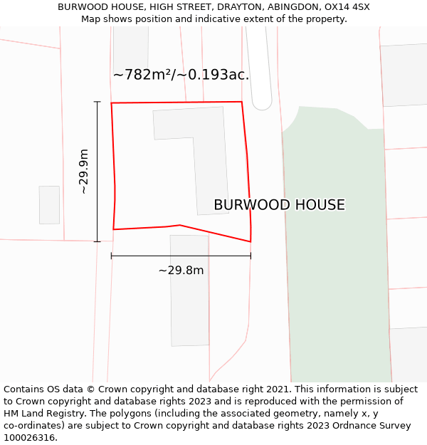 BURWOOD HOUSE, HIGH STREET, DRAYTON, ABINGDON, OX14 4SX: Plot and title map
