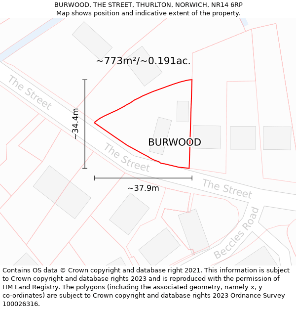 BURWOOD, THE STREET, THURLTON, NORWICH, NR14 6RP: Plot and title map