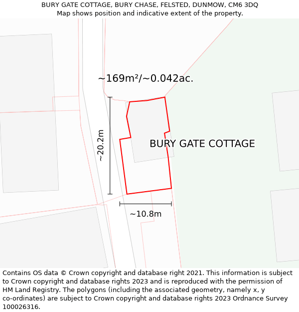 BURY GATE COTTAGE, BURY CHASE, FELSTED, DUNMOW, CM6 3DQ: Plot and title map