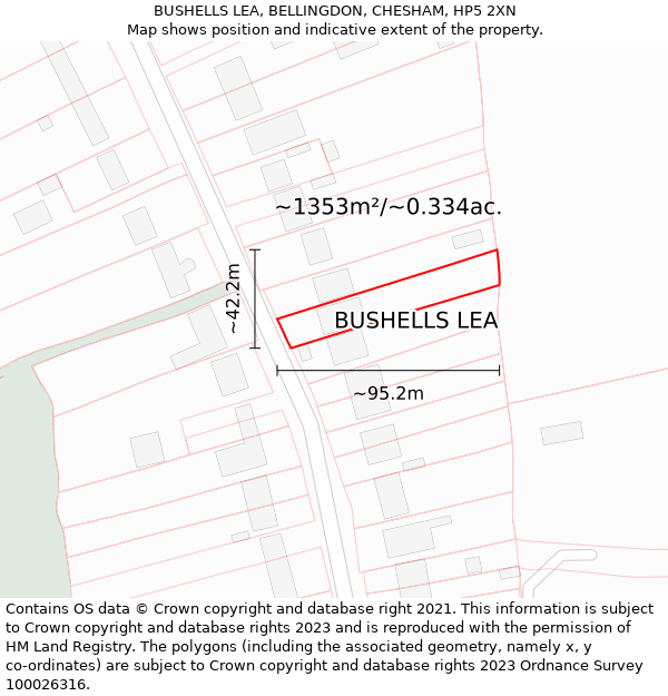 BUSHELLS LEA, BELLINGDON, CHESHAM, HP5 2XN: Plot and title map