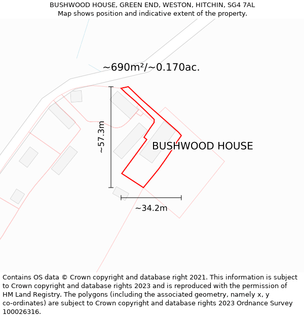 BUSHWOOD HOUSE, GREEN END, WESTON, HITCHIN, SG4 7AL: Plot and title map