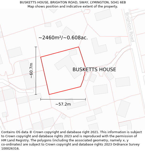BUSKETTS HOUSE, BRIGHTON ROAD, SWAY, LYMINGTON, SO41 6EB: Plot and title map