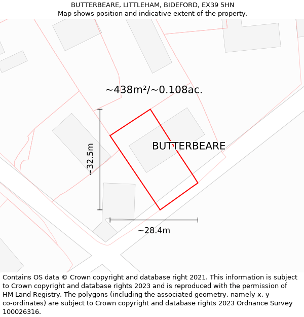 BUTTERBEARE, LITTLEHAM, BIDEFORD, EX39 5HN: Plot and title map