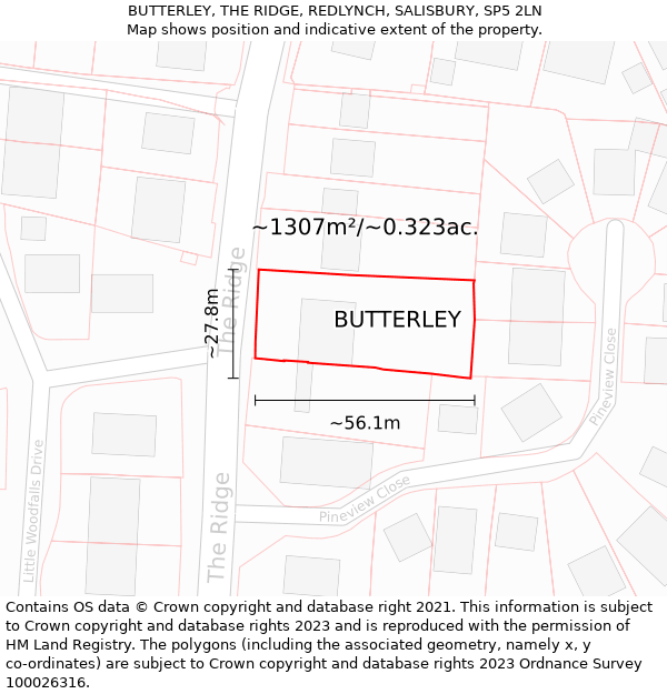 BUTTERLEY, THE RIDGE, REDLYNCH, SALISBURY, SP5 2LN: Plot and title map