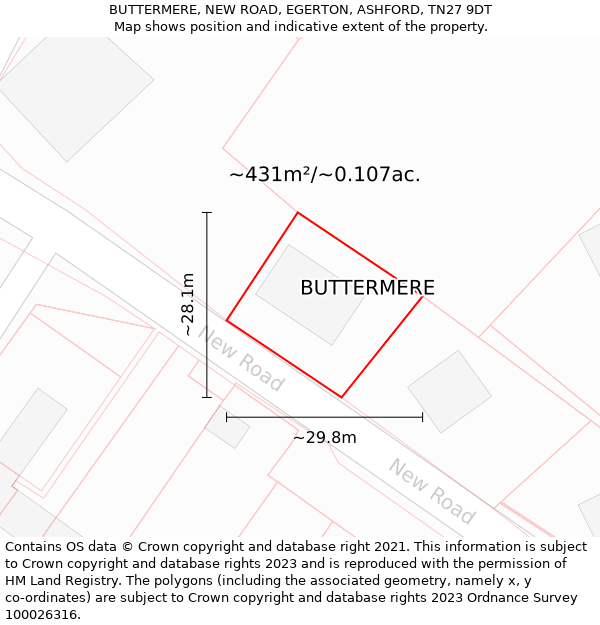 BUTTERMERE, NEW ROAD, EGERTON, ASHFORD, TN27 9DT: Plot and title map