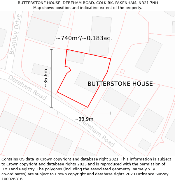 BUTTERSTONE HOUSE, DEREHAM ROAD, COLKIRK, FAKENHAM, NR21 7NH: Plot and title map