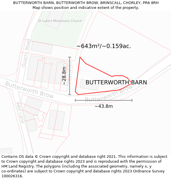 BUTTERWORTH BARN, BUTTERWORTH BROW, BRINSCALL, CHORLEY, PR6 8RH: Plot and title map