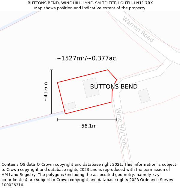 BUTTONS BEND, WINE HILL LANE, SALTFLEET, LOUTH, LN11 7RX: Plot and title map