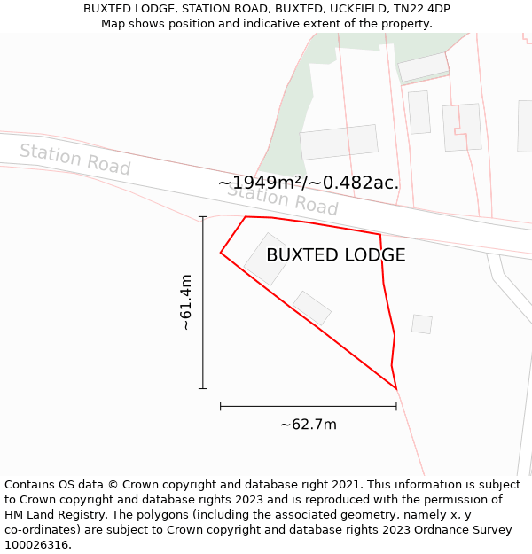 BUXTED LODGE, STATION ROAD, BUXTED, UCKFIELD, TN22 4DP: Plot and title map