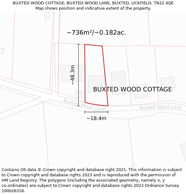 BUXTED WOOD COTTAGE, BUXTED WOOD LANE, BUXTED, UCKFIELD, TN22 4QE: Plot and title map