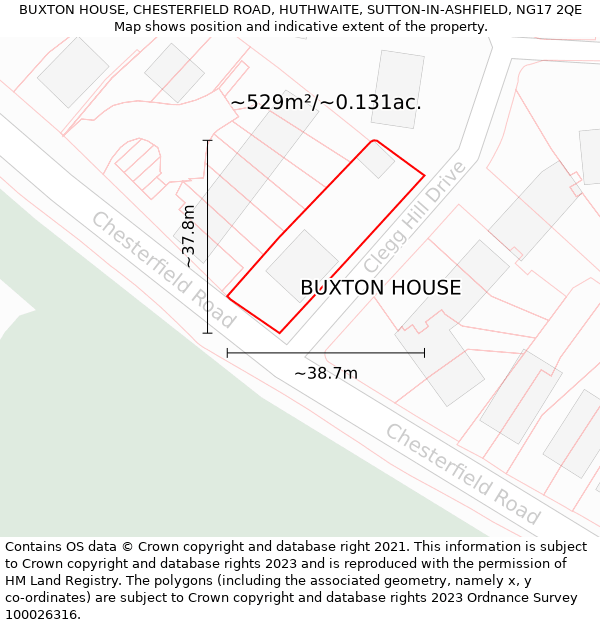 BUXTON HOUSE, CHESTERFIELD ROAD, HUTHWAITE, SUTTON-IN-ASHFIELD, NG17 2QE: Plot and title map