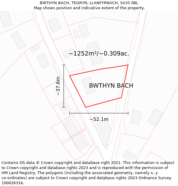 BWTHYN BACH, TEGRYN, LLANFYRNACH, SA35 0BL: Plot and title map