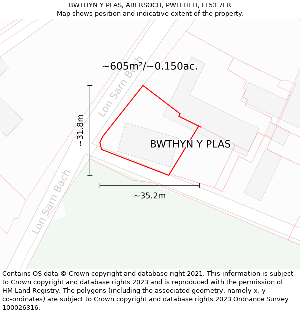 BWTHYN Y PLAS, ABERSOCH, PWLLHELI, LL53 7ER: Plot and title map