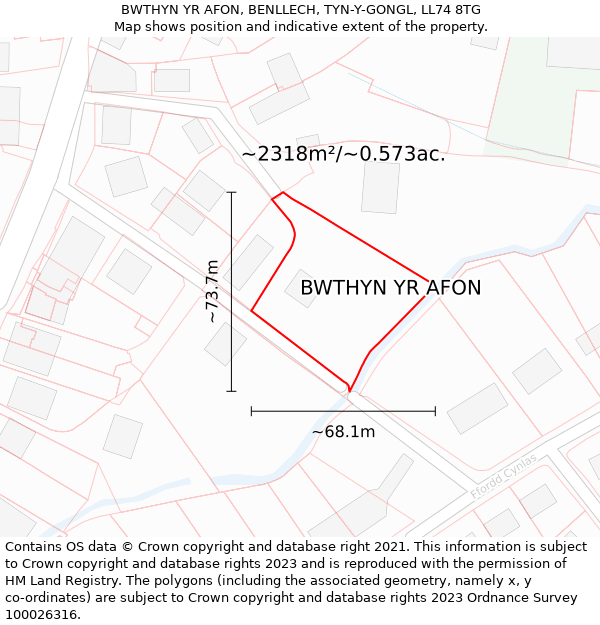 BWTHYN YR AFON, BENLLECH, TYN-Y-GONGL, LL74 8TG: Plot and title map