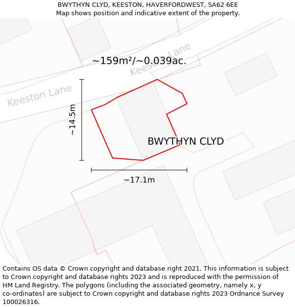 BWYTHYN CLYD, KEESTON, HAVERFORDWEST, SA62 6EE: Plot and title map